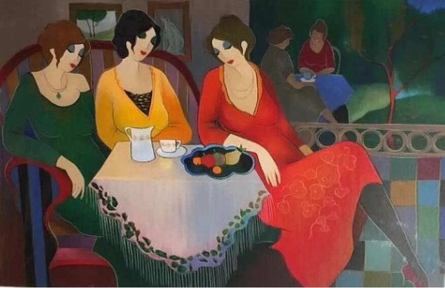 Itzchak Tarkay Portraiture Painting Three Old Friends 2008 IT159